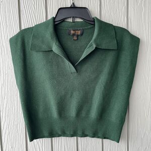 Truth by Republic Forest Green Cropped Polo Knit Top L Quiet Luxury Preppy